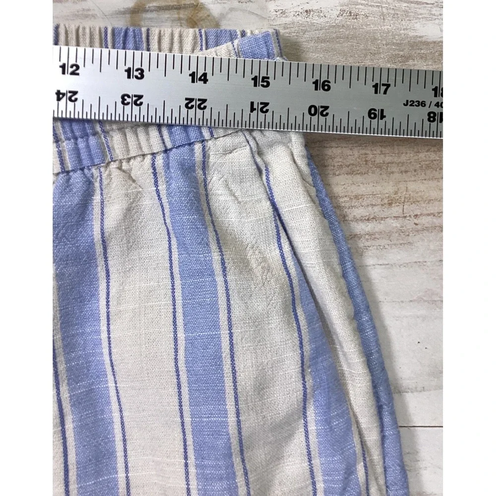 H&M DIVIDED Blue White Striped Linen Blend Wide Leg Crop Pants Womens Medium